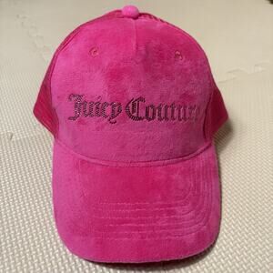 Juicy Couture Hot Pink Velour Trucker Hat Rhinestone Logo Snapback Cap Y2K Pop